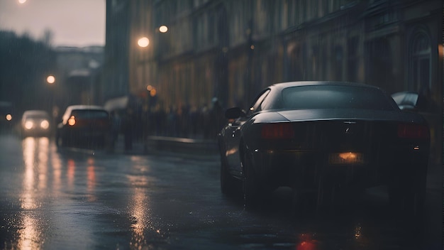 Foto grátis carro na rua na chuva fundo desfocado longa exposição