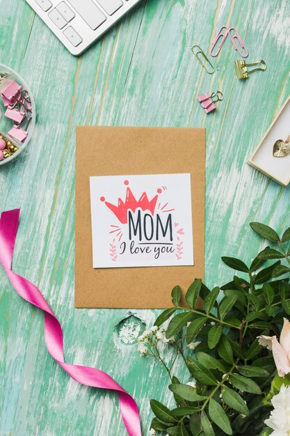 Cartão de dia das mães com fita