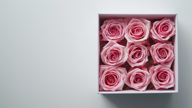 Cartão postal do dia dos namorados com rosas em uma caixa em fundo branco
