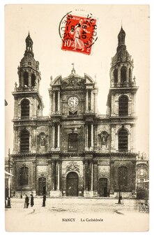 Cartão postal vintage com cathedrale em nancy, frança. foto rara original de ca. 1909
