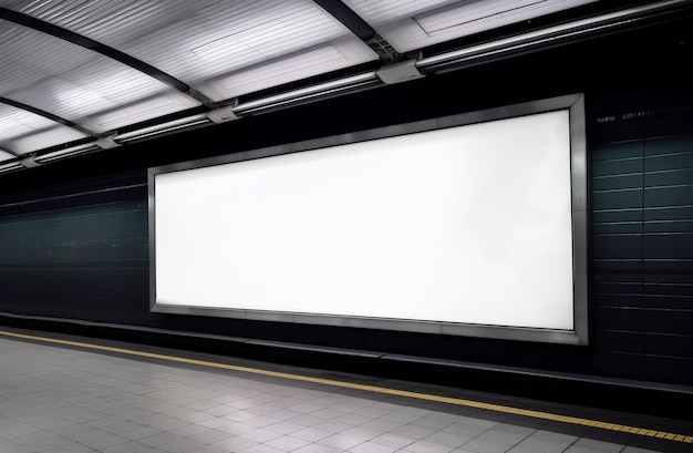 Cartaz em branco de imagem outdoor de metrô na parede de azulejos