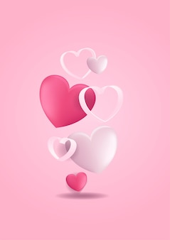 Cartazes de conceito de dia dos namorados. ilustração vetorial. corações de papel 3d vermelho e rosa com moldura em fundo geométrico. banners de venda de amor bonito ou cartões
