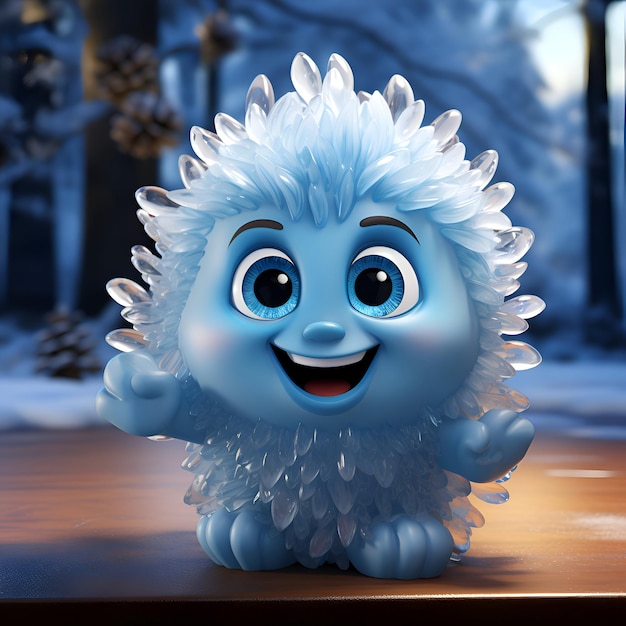 Foto grátis cartoon azul engraçado ouriço na floresta de inverno ilustração 3d