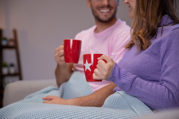 Casal apaixonado, relaxando em casa