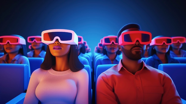 Foto grátis casal assistindo a um filme no cinema com óculos 3d