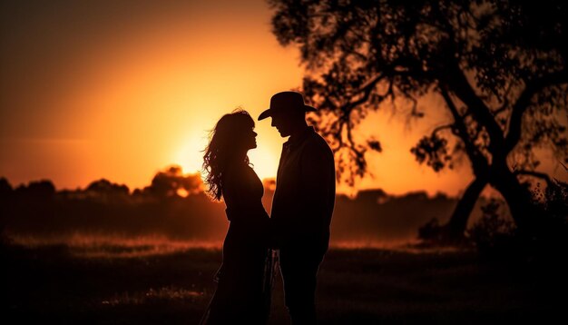 Foto grátis casal beijado pelo sol se abraça na beleza da natureza gerada por ia