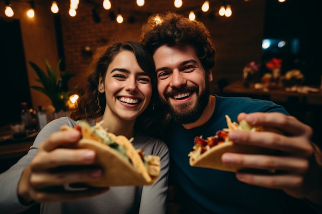 Foto grátis casal de frente com deliciosos tacos