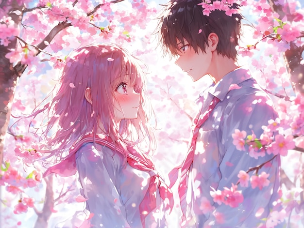 Foto grátis casal de menino e menina de estilo anime