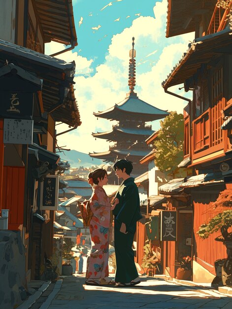 Casal de menino e menina de estilo anime