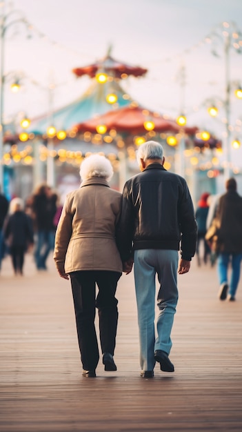 Foto grátis casal sênior em uma caminhada na cidade de nova york perto do cais