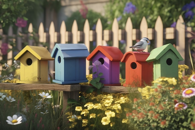 Foto grátis casas de pássaros coloridas ao ar livre