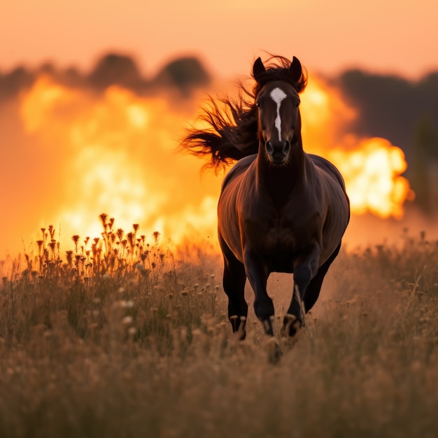 Foto grátis cavalo a fugir de um incêndio