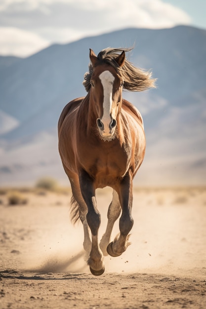 Cavalo correndo pela velha paisagem ocidental