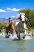 Foto grátis cavalos correndo pela água