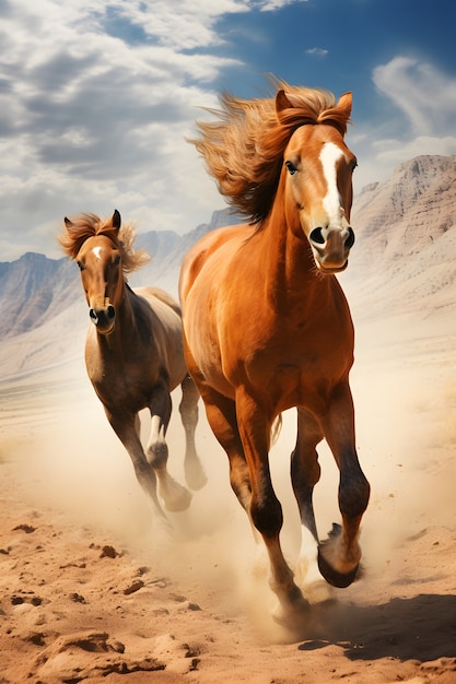 Cavalos correndo pela sobremesa