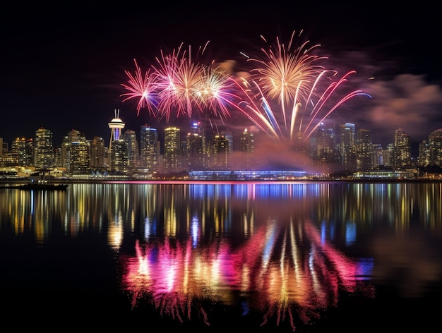 Celebração da véspera de ano novo com fogos de artifício