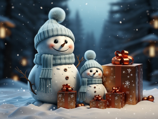 Celebração de Natal com o boneco de neve