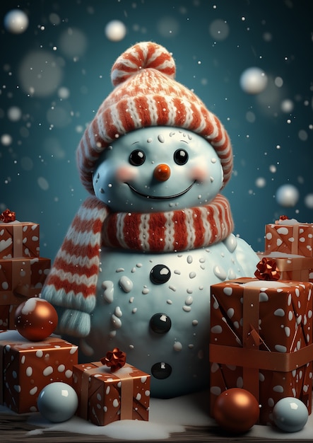 Celebração de Natal com o boneco de neve