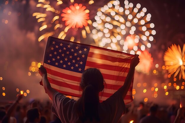 Celebração do Dia da Independência dos Estados Unidos com bandeira