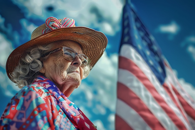 Celebração do Dia da Independência dos Estados Unidos com bandeira