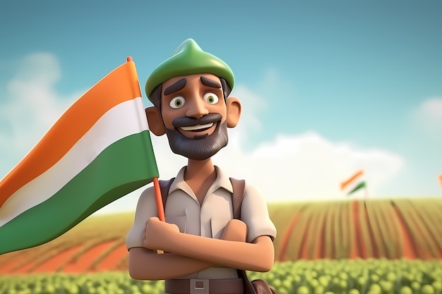 Foto grátis celebração do dia da república da índia com uma pessoa 3d e uma bandeira