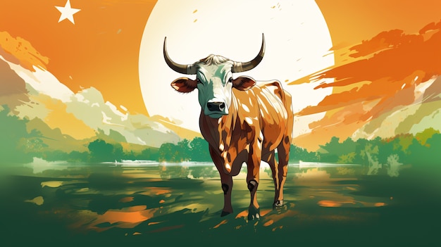 Celebração do Dia da República da Índia arte digital com vaca