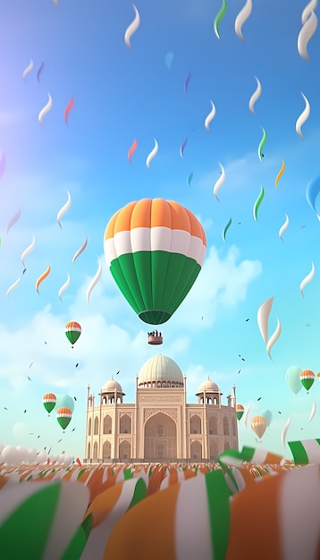Celebração do Dia da República da Índia com balões 3D