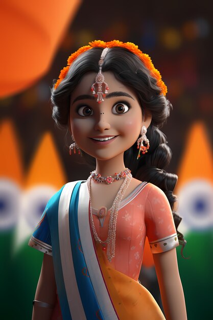 Celebração do Dia da República da Índia com uma mulher 3D