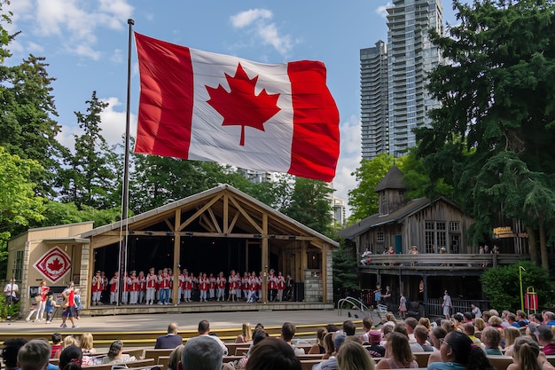 Celebração do Dia do Canadá com o símbolo da folha de bordo