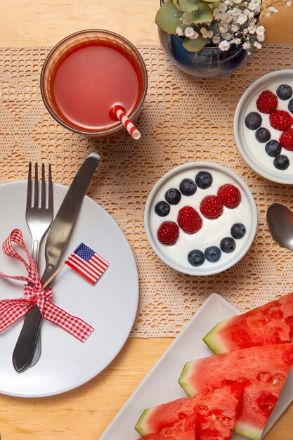 Celebração do dia do trabalho dos EUA com vista superior de comida
