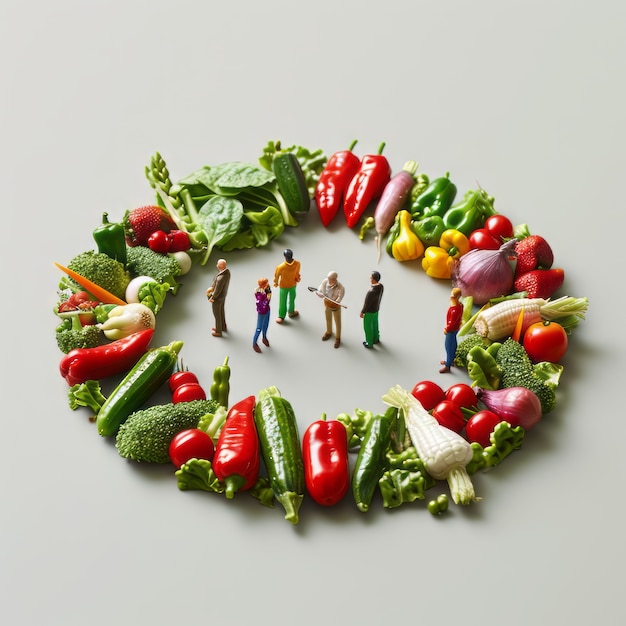 Celebração do Dia Mundial da Saúde com comida saudável.