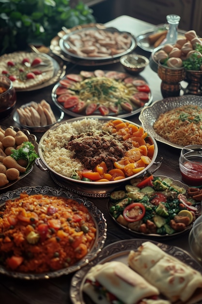 Foto grátis celebração do eid al-fitr com comida deliciosa