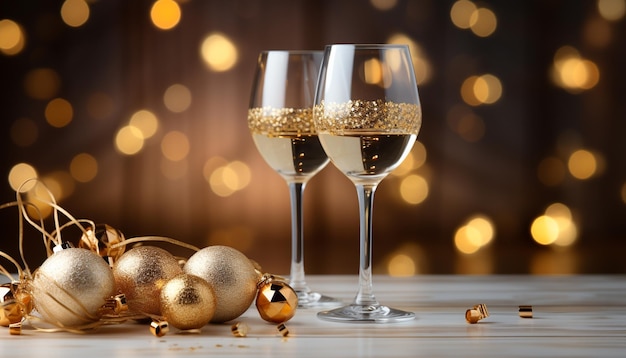 Foto grátis celebração do inverno com champanhe de vinho e decorações geradas pela ia