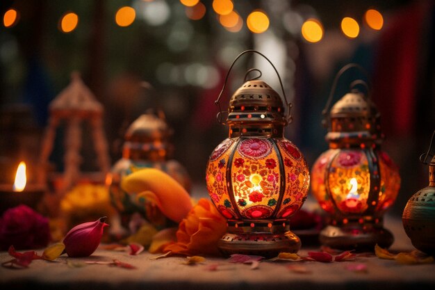 Celebração fotorrealista do festival lohri com lanternas