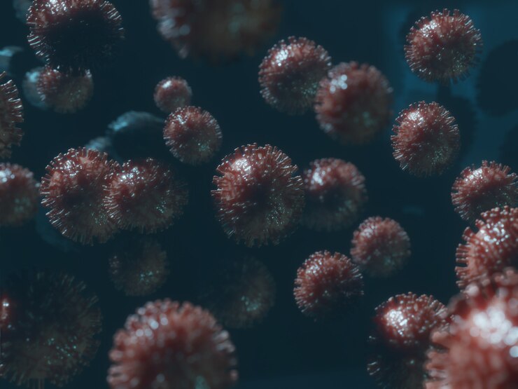 Foto grátis célula coronavírus 2019-ncov cercada por outras células. patógeno epidêmico respiratório. renderização 3d
