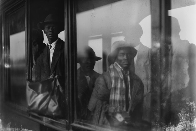 Cena com pessoas afro-americanas se movendo na área rural nos velhos tempos