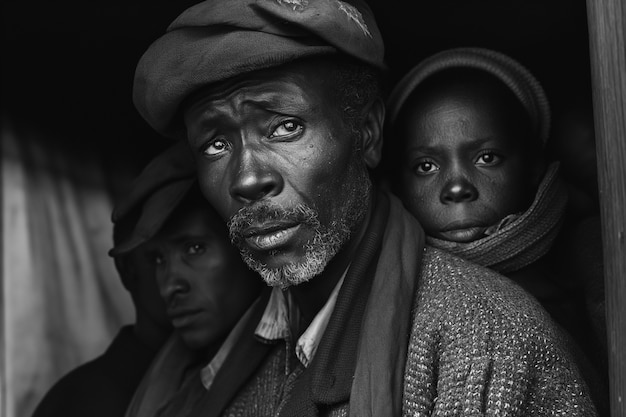 Foto grátis cena com pessoas afro-americanas se movendo na área rural nos velhos tempos