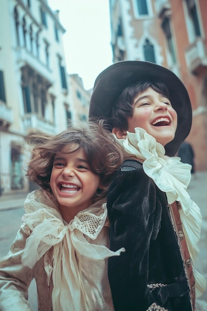 Foto grátis cena com pessoas celebrando o carnaval com trajes