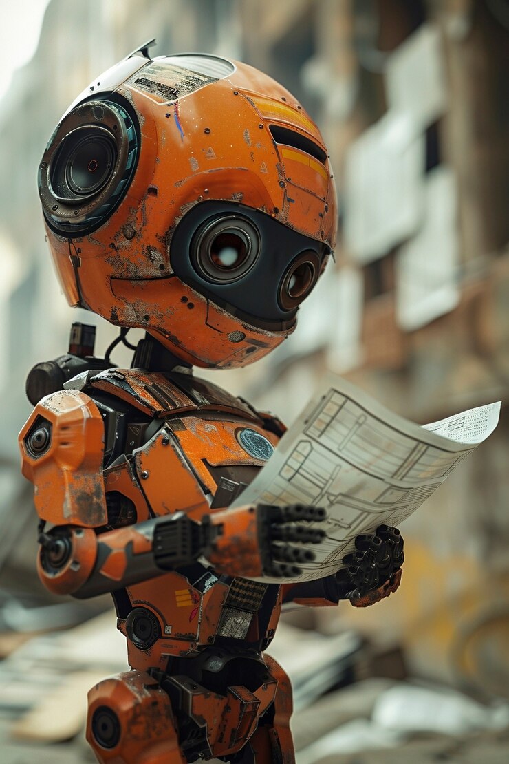 Foto grátis cena com robô futurista usado na indústria da construção