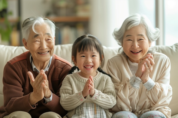 Foto grátis cena de avós e netos felizes na celebração do dia dos avós