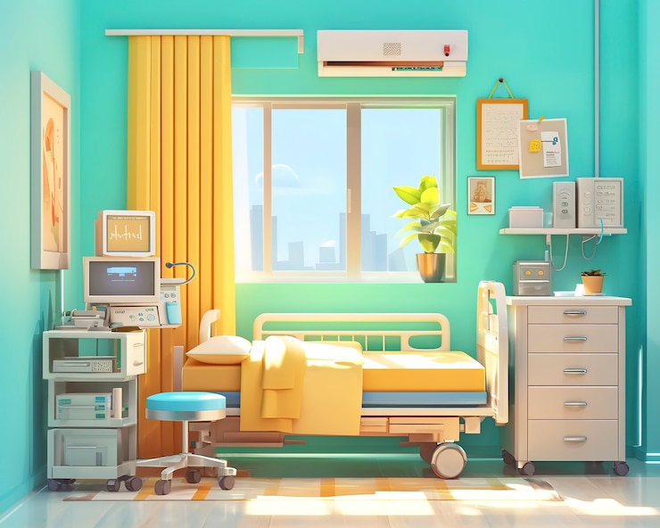 Foto grátis cena de cuidados de saúde em hospital de desenho animado 3d