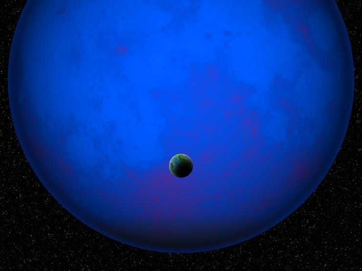 Foto grátis cena de espaço 3d fictício com a terra como o planeta contra o planeta azul brilhante