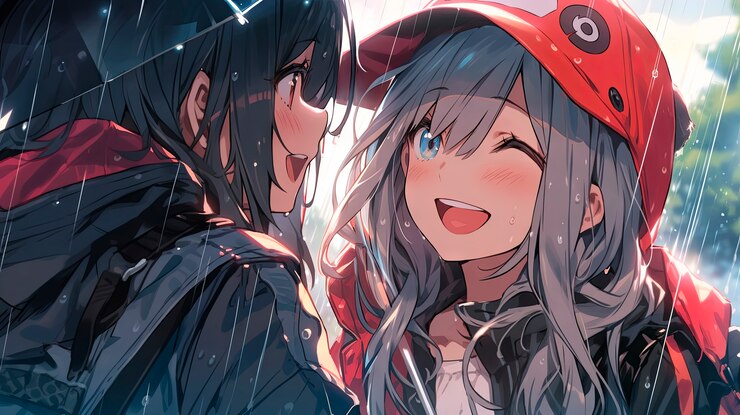 Foto grátis cena de estilo anime retratando a amizade das meninas