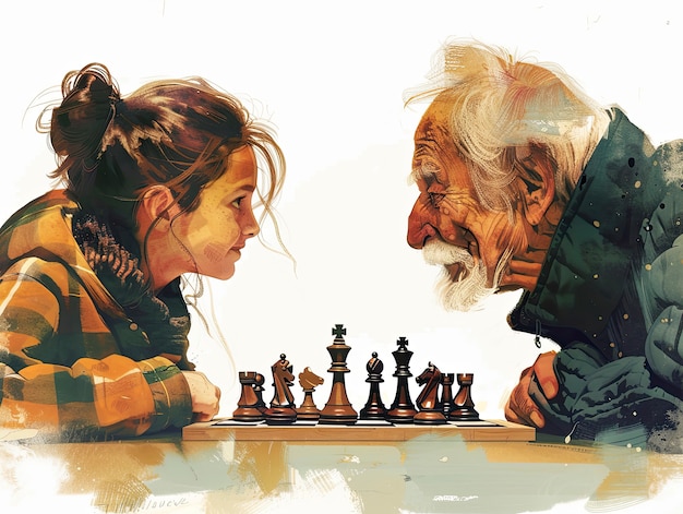 Foto grátis cena de estilo de arte digital com pessoas jogando xadrez