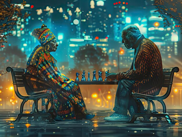 Cena de estilo de arte digital com pessoas jogando xadrez