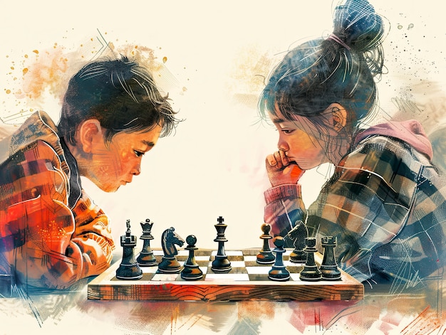 Foto grátis cena de estilo de arte digital com pessoas jogando xadrez