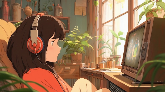 Foto grátis cena de estilo de vida com pessoas fazendo tarefas regulares no estilo anime