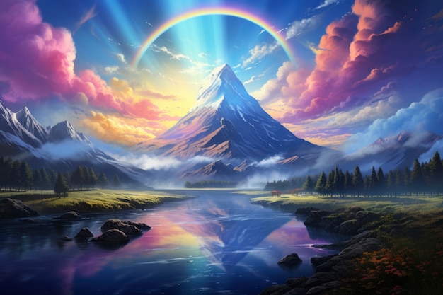 Foto grátis cena de estilo fantasia com paisagem de montanhas
