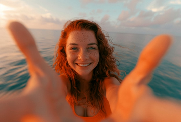 Foto grátis cena de felicidade fotorrealista com uma mulher feliz