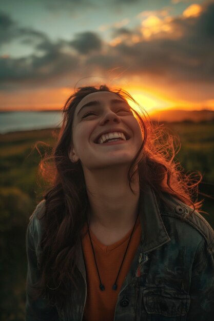 Foto grátis cena de felicidade fotorrealista com uma mulher feliz